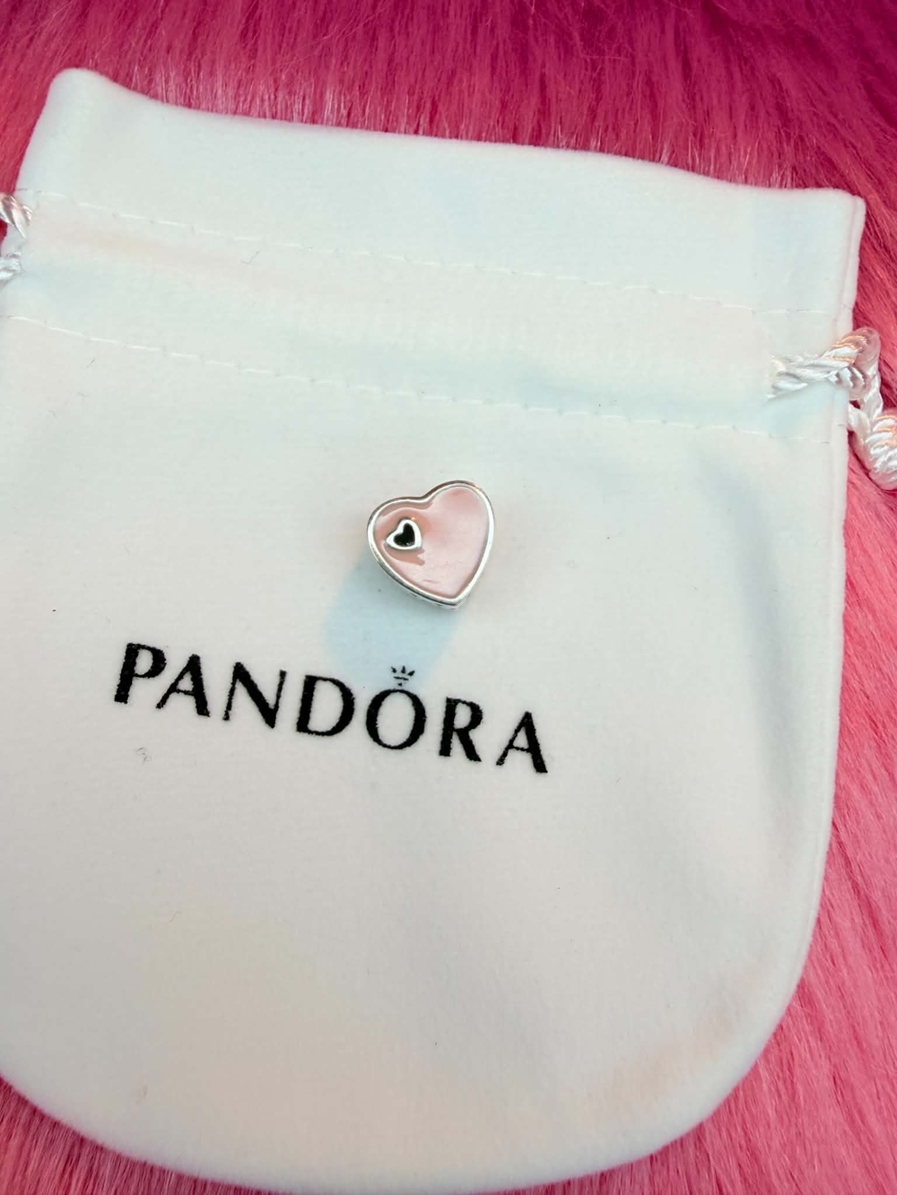Pandora Pink Heart Charm - Sterling Silver Pink Enamel Accent